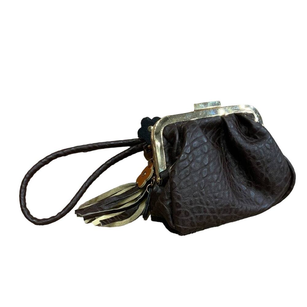 J Francis Faux Leather Coin Purse Flower Detail Keychain Wristlet Mini Purse